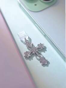 1pc Rhinestone Studded Gold/Silver Cross Shaped Phone Dust Plug, Compatible With Apple/Type-C Charging Port And Earphone Jack - Multicolor - View 9