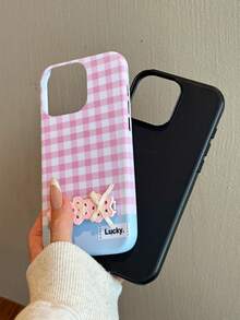 1pc Powder Blue Rhinestone Stripes With Bow Stand Lanyard Bag Mobile Phone Case Compatible With IPhone 16PROMAX/15Plus/14/13/12/11 Series Frosted Film Two-In-One Shock Absorption, Non-Slip, Lightweight, New Fashion Design, Men And Women Protective High-Quality Air Cushion Protective Cover Soft Shell, Is A Perfect Gift For Yourself, Girlfriend And Bestie, Family - Case + Bracket + Lanyard - View 11