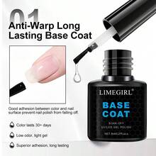 LIMEGIRL 3/2/1 件装 8ml 免擦拭凝胶底油和亮油，白色凝胶指甲油套装，可卸除，UV灯固化，亮面，持久哑光亮油，美甲设计套装 - 彩色 - 查看 12