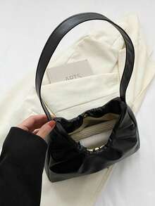 Elegant Fashion Shoulder Bag, New Spring/Autumn Solid Color Pleated Fresh Handbag With Underarm Feel - Black - View 7