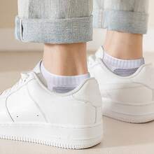 YUEDGE Mens Low Cut Cushioned Athletic Sports Socks Casual Everyday Breathable White Cotton Short Trainer Ankle Socks For Men 6-10, 5 Pairs - White - View 6