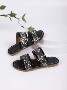 A Pair Of Stylish Girls Diamond Decorative Casual Slippers, Suitable For Vacation Play