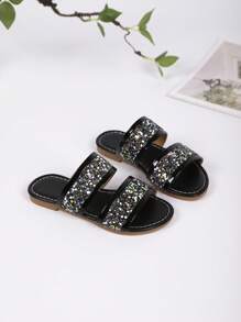 A Pair Of Stylish Girls Diamond Decorative Casual Slippers, Suitable For Vacation Play