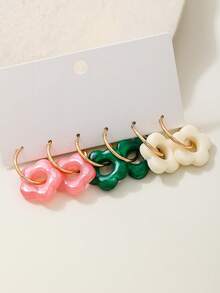 3 Pairs Fashionable Colorful Acrylic Flower & Geometric Hoop Earrings With Tassels, Elegant Earring Sets For Women, Suitable For Daily Commute, Travel, Gifts, Dates, Parties, Beach Vacation