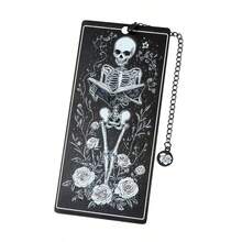 全新精美迷人的花朵阅读骷髅设计艺术风格不锈钢书签，创意有趣的不锈钢书签，送给爱书人的礼物，开学季教师节节日礼物 - 黑色 - 查看 4