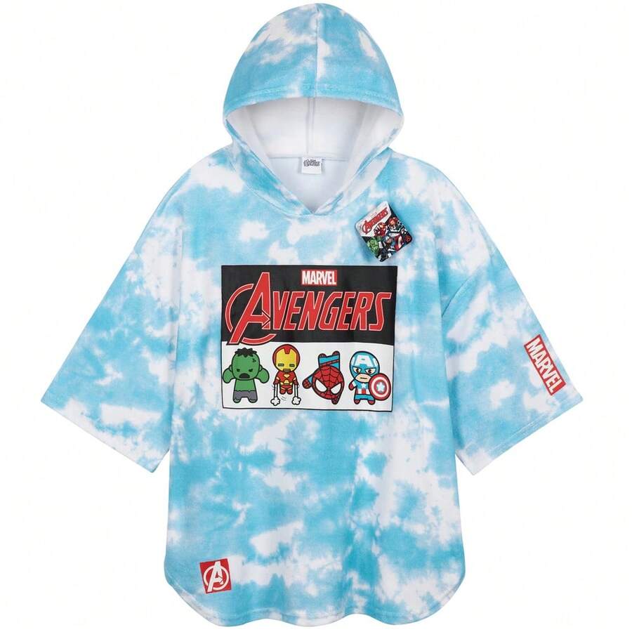 Marvel Spiderman Bath Towel With Hood Absorbent Changing Robe Poncho Swimming Shower Beach Holiday Essentials - Blue - View 1