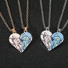 Set de 2 collares colgantes de acero inoxidable con diseño de dibujos animados adorables de Stitch, collar magnético de pareja adorable, adecuado como regalo para su pareja, regalo de pareja, regalo para ocasiones festivas