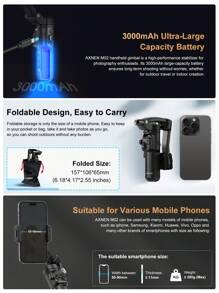 AXNEN Estabilizador de Gimbal Manual de 3 Eixos para Smartphones, com Rastreamento Facial, Controle Remoto Magnético e Controle de Foco - Ideal para Fotografia, Gravação de Vídeo, Vlogging e Transmissão ao Vivo