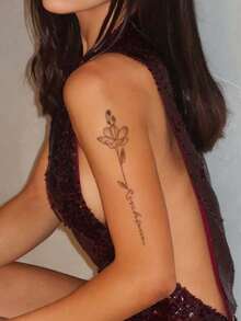 1 Stück wasserfestes temporäres Tattoo-Blatt mit Schmetterlings-, Blumen- und Englischbuchstaben-Designs, geeignet für modebewusste Nutzer - Verschiedenfarbig - Übersicht 4