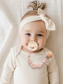 1pc Silicone Flower Shaped Baby Pacifier Clip, Soft & Elastic With Texture, Suitable For Baby Boys And Girls - Baby Pink - View 6