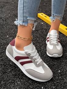 Women's Casual Sneakers, Geometric Color Block Patchwork Preppy Athletic Shoes, PU Leather Asymmetric/Asymmetrical, Suitable For Gym, Outdoor, Office, Home, Party - Multicolor - View 8