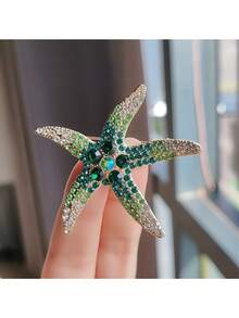 1pc Rhinestone Inlaid Starfish Design Alloy Badge, Fashion Accessory Versatile For Shoulder Bags, Totes, Hats, Clothes For Men, Women, Students, Daily Wear, Dates, Holidays, Travels. Suitable For Gifts To Friends, Family, Girlfriend/Boyfriend, Mom, Children - Green - View 6