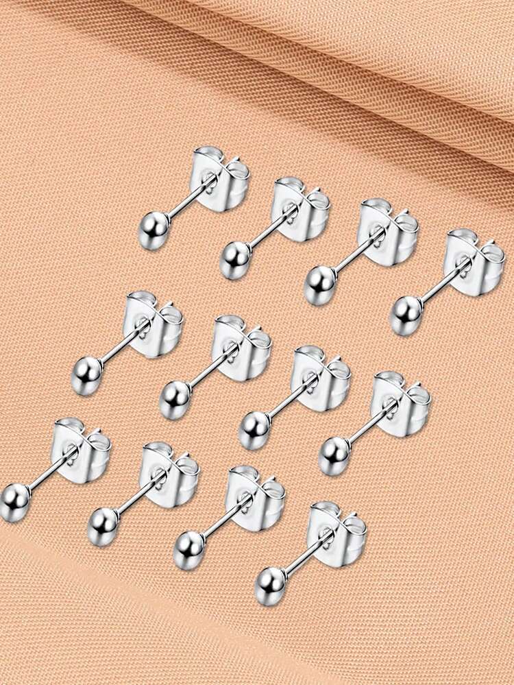12pcs/set Stainless Steel Ball Shaped Classic Women's Stud Earrings