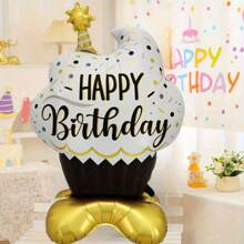 1pc Giant 132cm/97cm Black & Gold Birthday Cake Shape Foil Balloon - Perfect For Party Decor And Photo Prop, Party Decoration Balloon, Holiday Decor Balloon, Birthday Celebration, Birthday Party, Gift Giving, Baby Shower, Bachelor Party