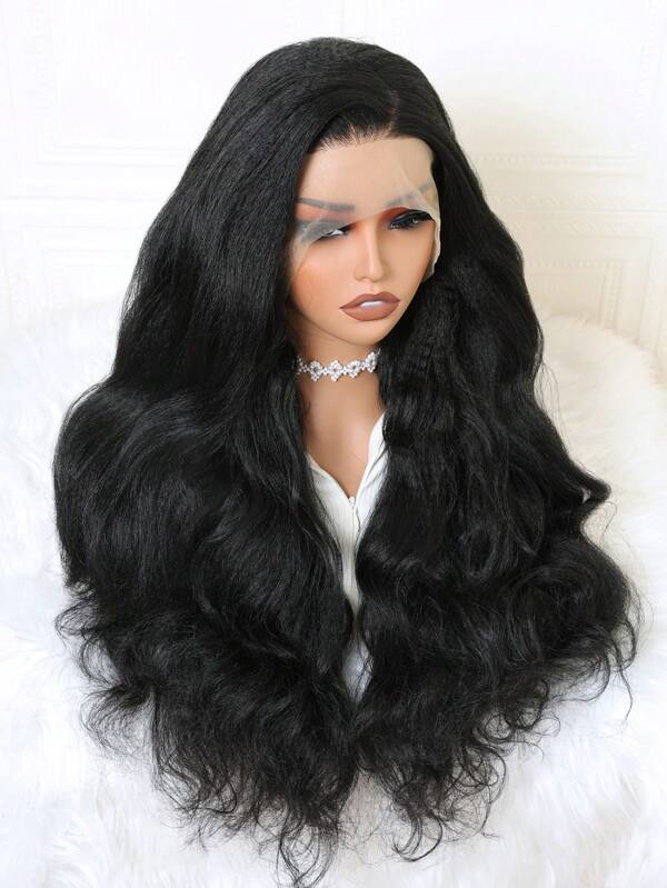 Peruca de Cabelo Sintético Longa de 26 Polegadas e 180 de Densidade, Com Frontal de Renda, Textura Ondulada Macia e Pré-Arrancada, Para Mulheres