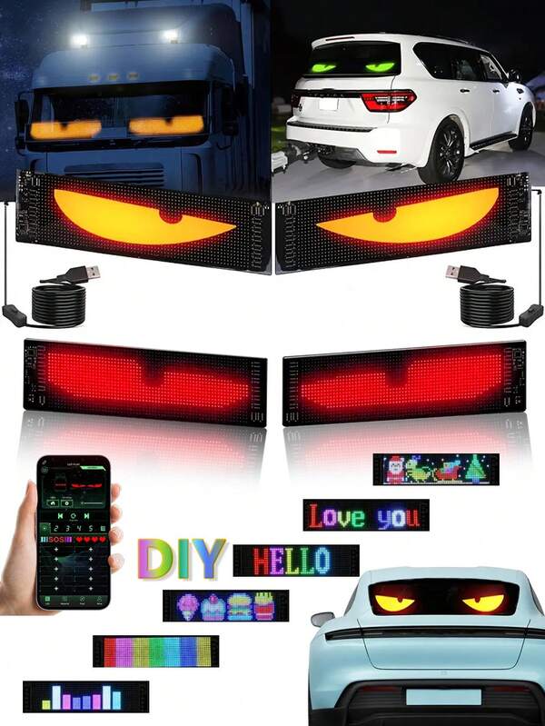 GLANBERT Flexible LED Display Screen Of Automobile Rear Window - "HEY BRO!" Glasses Design, APP Control USB-Powered, Full-Color Display For Personalized Messages, Decorative Lights For Christmas & Parties, No Battery Needed, Party Decoration | Customizable Message | USB Powered Screen,Car Accessories