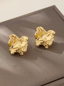 1 Pair Fashionable & Elegant Simple Geometric Asymmetrical Stud Earrings For Women - Golden - View 5
