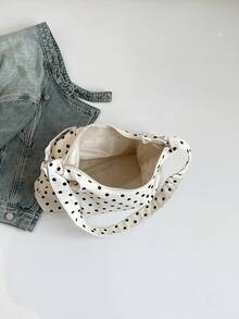 波尔卡圆点简约帆布单肩包，新款蝴蝶吊带斜挎包 - 白色 - 查看 7