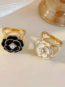 4PCS Accessories Women Fashion Hijab Pins Casual Simple Bohemian Style Gold Faux Pearl Silk Scarf Combination Buckle Corner Knot Ring Multi-Functional Scarf Fixed Buckle For Dress - Multicolor - View 6