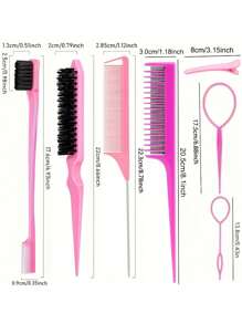 10pcs.Hair Comb Set, Teasing Hair Brush, Mouse Tail Comb, Edge Hair Brush, Braid Tool With Hair Clips, Travel Essentials