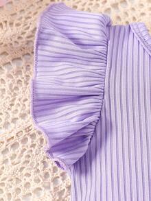 2pcs Infant Girls' Casual Bow Knit Top And Sunflower Printed Shorts Set - Purple - View 6