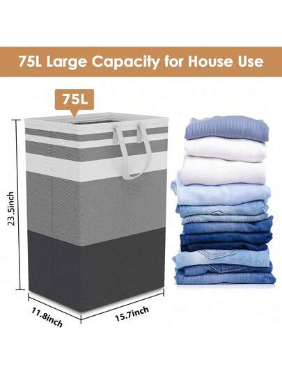 1pc 75L Portable Foldable Laundry Basket With Handle, Storage Basket, Foldable Laundry Basket,Waterproof Cloth Folding Basket For Clothes And Toy Storage, With Extended Handles And Portable Foldable Design, Suitable For Home, Dorm, Laundromat, Can Be Used As A Bag,Clothing Organization Laundry Hamper, Washing Basket Bathroom Organizer, Basket