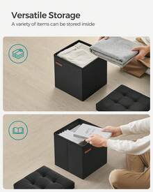 SONGMICS Storage Ottoman, Foldable Small Ottoman Foot Rest, 11.8 Inches Foot Stool, Cube Ottoman With Storage, Load Up To 286 Lb, For Living Room, Bedroom, Dorm, Ink Black - 黑色 - 查看 5
