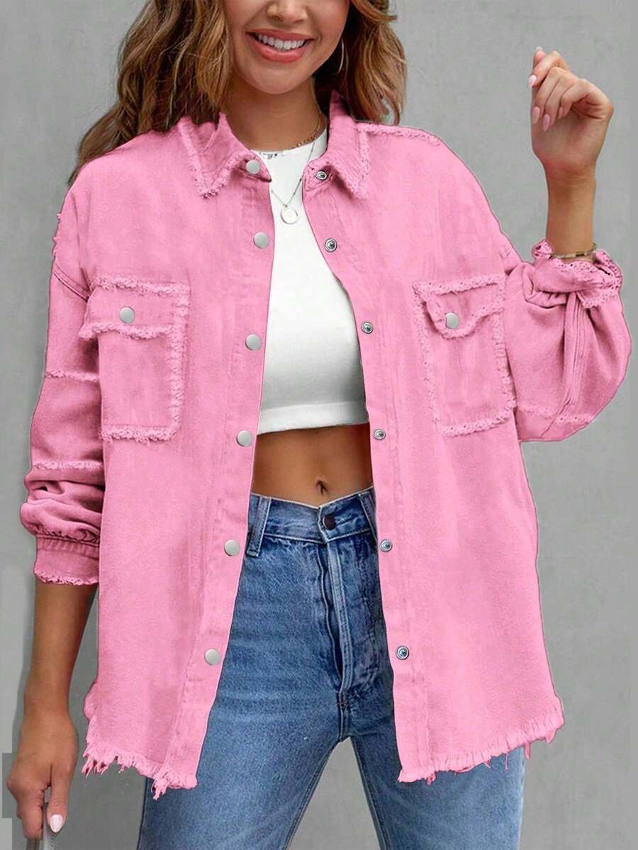 Chaqueta vaquera de botones lavada con agua para mujeres, chaqueta vaquera con bolsillo volcado, manga larga suelta y relajada, chaqueta retro, chaqueta de moda de otoño