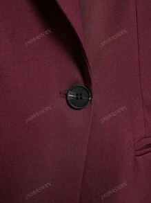 Chaqueta de blazer burdeos elegante para mujer, de manga larga con solapa entallada y doble botonadura, abrigo de vestir para oficina y negocios