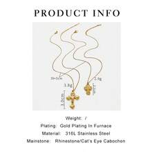 Monlansher New Stainless Steel Cross Pendant Necklace For Women, Heart Flower Elements Cross Design Fashion High-End Handmade Studded Stone Personalized Cross Pendant Necklace - Gold - View 7
