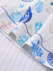HOREA 2pcs Sets Summer Ocean Style Starfish Shell Print Women Pajama Sets, Short Sleeve Lapel Top And Loose Elastic Shorts, Casual Sleepwear And Spring Homewear Outfits, Cool Light Blue - 藍色 - 查看 9