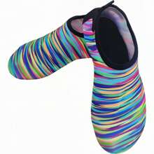 1 Pair Colorful Striped Soft Bottom Aqua Shoes With Butterfly Heel, Flexible, Skin-Friendly, For Outdoor Beach, Indoor Running & Yoga