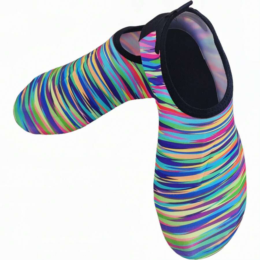 1 Pair Colorful Striped Soft Bottom Aqua Shoes With Butterfly Heel, Flexible, Skin-Friendly, For Outdoor Beach, Indoor Running & Yoga
