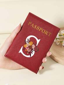 1pc A-Z 26 Letters Fashionable Letter Print Stylish Burgundy Passport Cover, Premium PU Leather Passport Wallet With Multi-Card Pockets For Credit Cards, Boarding Passes, And IDs Graduation - Burgundy - View 85
