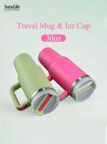 1 pieza, Vaso de 30 onzas con asa, Vaso al vacío reutilizable, Vaso aislado con tapa y pajitas, Tapa hermética, Vaso aislado, Mantiene frío, calor y hielo durante horas, de vuelta al colegio