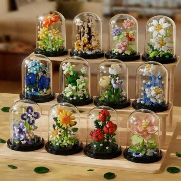 Assembled Building Blocks Planting Pot (With Dust Cover) Rose Tulip Model Toy Immortal Flower Home Decoration Birthday Gift