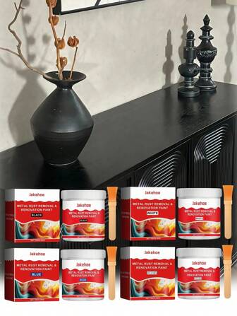 1/2件套水性防锈金属漆，防水防锈金属底漆，翻新耐用，多种颜色可选——黑色、白色、蓝色、灰色。无需打磨，无需底漆，无需面漆。低光泽，天鹅绒光泽。室内/室外均可使用，适用于墙面、门、橱柜、台面、家具、金属、玻璃、陶瓷、地板和墙砖。耐用、有弹性，适用于光滑的织物、乙烯基和皮革。