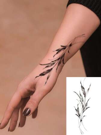 1 件可洗临时纹身，绿叶藤蔓和树叶设计，充满活力的自然灵感，适合人群