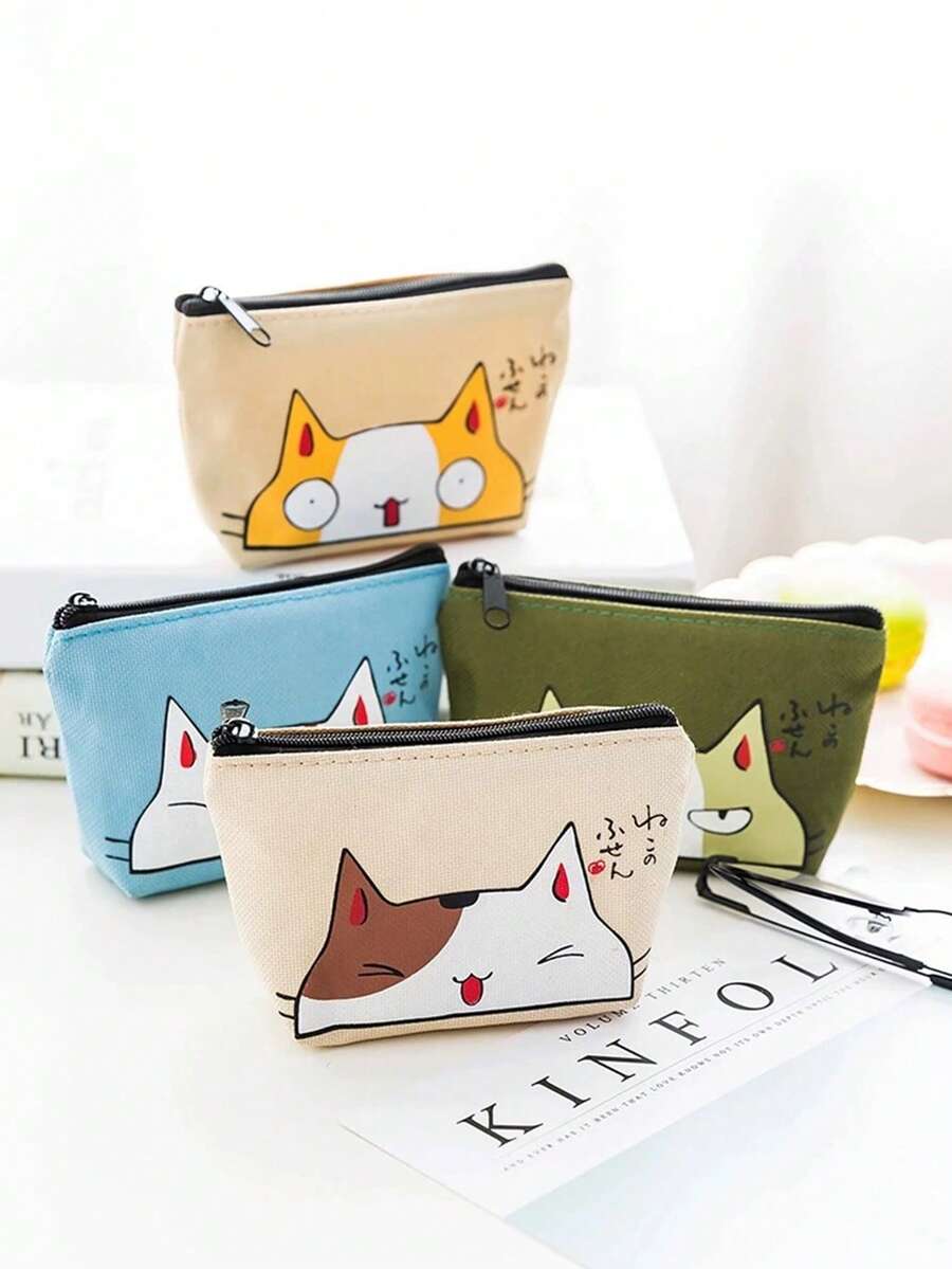 Cute Cartoon Cat Design Wallet, Coin Purse, Card Holder, Portable Creative Coin Pouch And Keychain, Organizer Bag - Multicolor - View 1