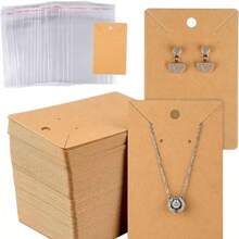 50 pezzi Cartellini per orecchini con custodie in plastica, Cartellini espositivi per collane, Bigliettini in carta kraft, adatti per gioielli fai-da-te