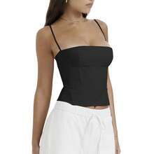 Women Y2K Square Neck Sleeveless Crop Tank Tops Solid Color Backless Spaghetti Strap Crop Camisole Summer Going Out Top - màu đen - Xem 5
