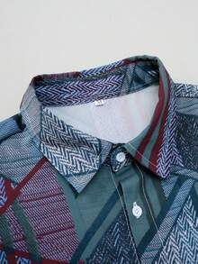 Áo sơ mi nam tay ngắn họa tiết hình học thường ngày, mùa hè - Màu xanh Ô liu - Xem 3