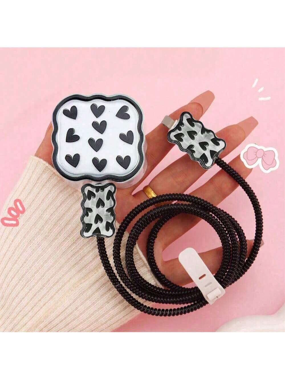 طقم 3 أكمام واقية لكابل شاحن آيفون بتصميم زهور بنف...