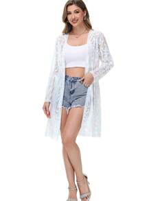 Women's Sparkly Sequin Cardigan Long Sleeve Open Front Glitter Kimono - 白色 - 查看 3