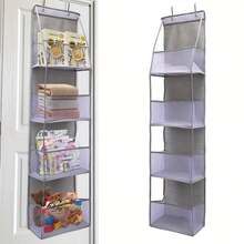 1pc Pink Over The Door Hanging Organizer With 4 Pockets, Fabric Wall Mount Storage For Closet/Bathroom/Bedroom/Dorm, Clear Window & Reinforced Shelves, Includes 2 Metal Hooks, Organize Cosmetics, Toys & Sundries