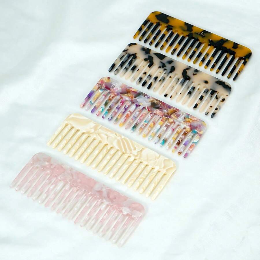 lina. 1pc Wide Tooth Comb, Acetate Fiber Board Marble Pattern Comb Teeth, Easily Detangle Hair, Travel Size, Convenient To Carry, Fits In Wallet, Pocket, Backpack, Mini Anti-Tangle Comb, Suitable For All Hair Types, Dry And Wet Use, Unisex, Hair Care, Hair Styling Tool, Mini Portable, Travel Accessory - Multicolor - View 1