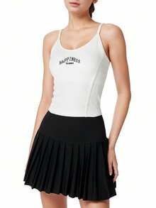 Slim Fit Sports Tank Top With Padded Bust, Women's Summer Ribbed Knit - White - View 4