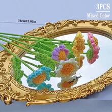 3 件手工钩针人造雏菊花束，混合颜色装饰针织假雏菊花，适合家居装饰和特殊场合，母亲节礼物 - 混合色 - 查看 6