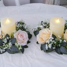 1 peça de suporte para velas de rosas artificiais, decoração de mesa para festa de casamento, guirlanda romântica de flores artificiais (velas não incluídas)