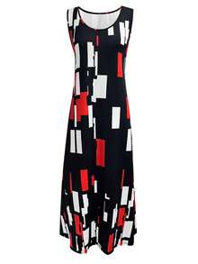 Plus Size Pocket All Over Print Summer Dress Vacation Casual Daily Wear Spring Summer Outfits Sleeveless Geometric Print Long Dress - Multicolor - View 5